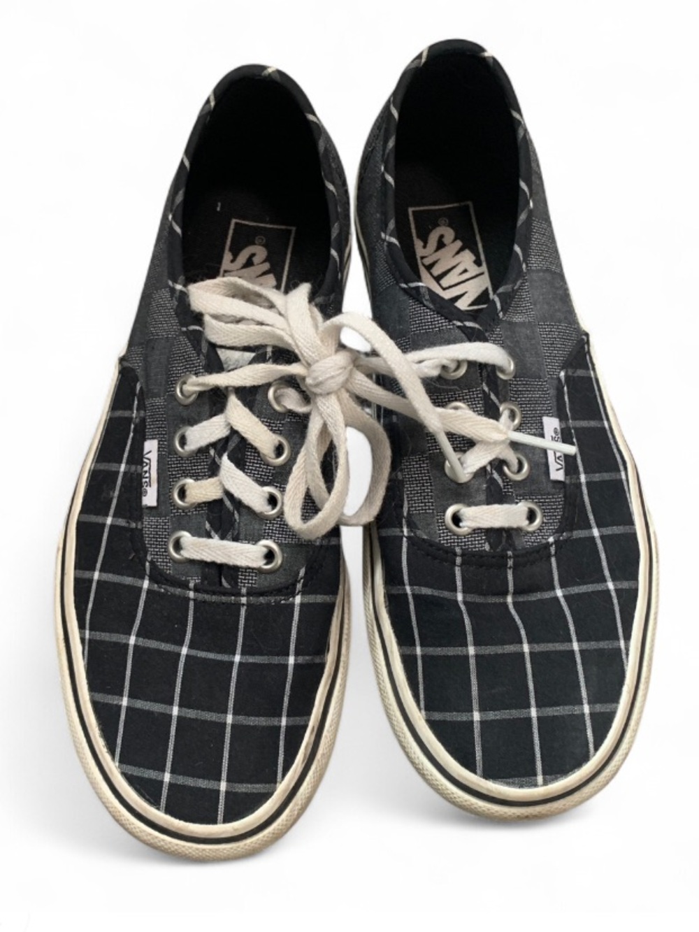 Vans Black and White Grid Patchwork Checkered Canvas Platform Sneakers